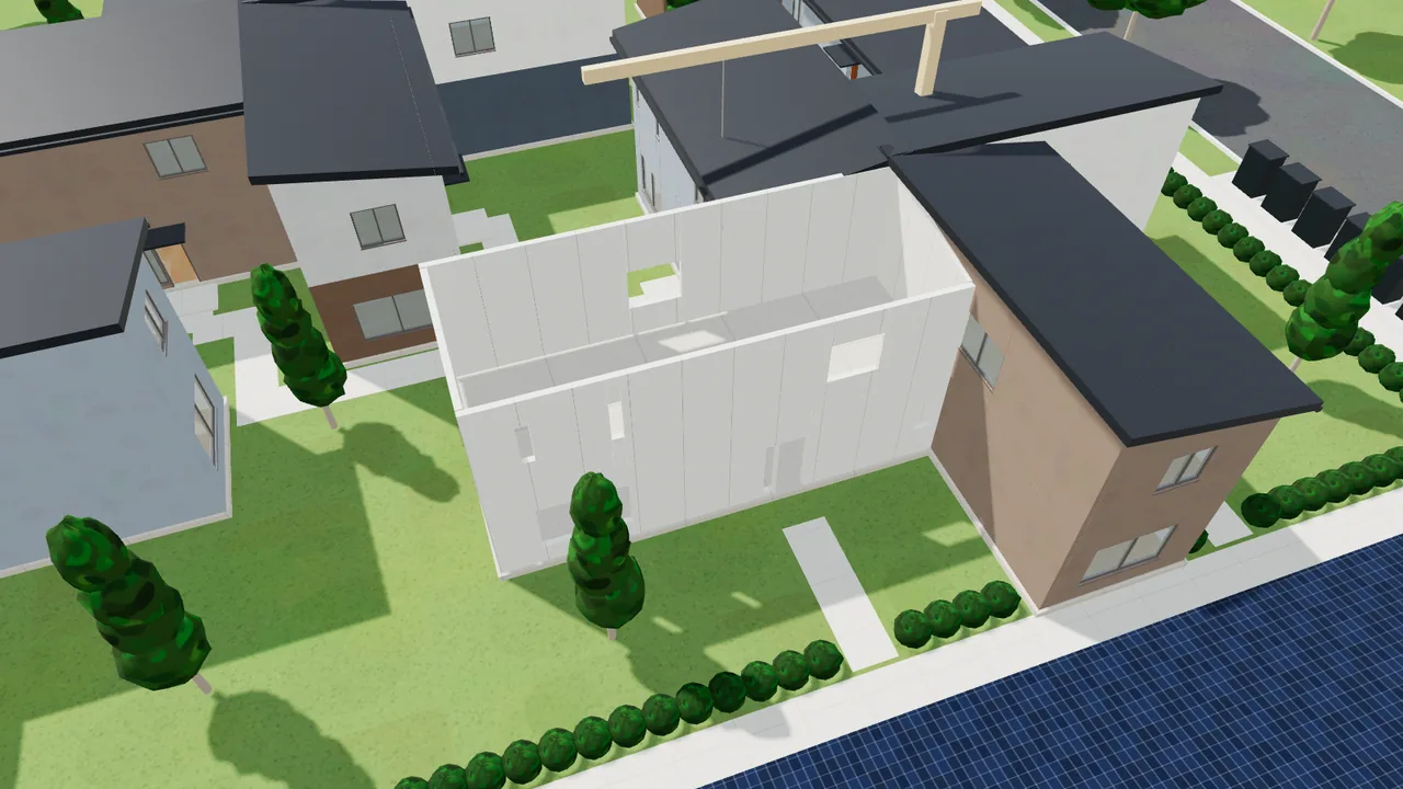 The floor and upper-floor panels in place