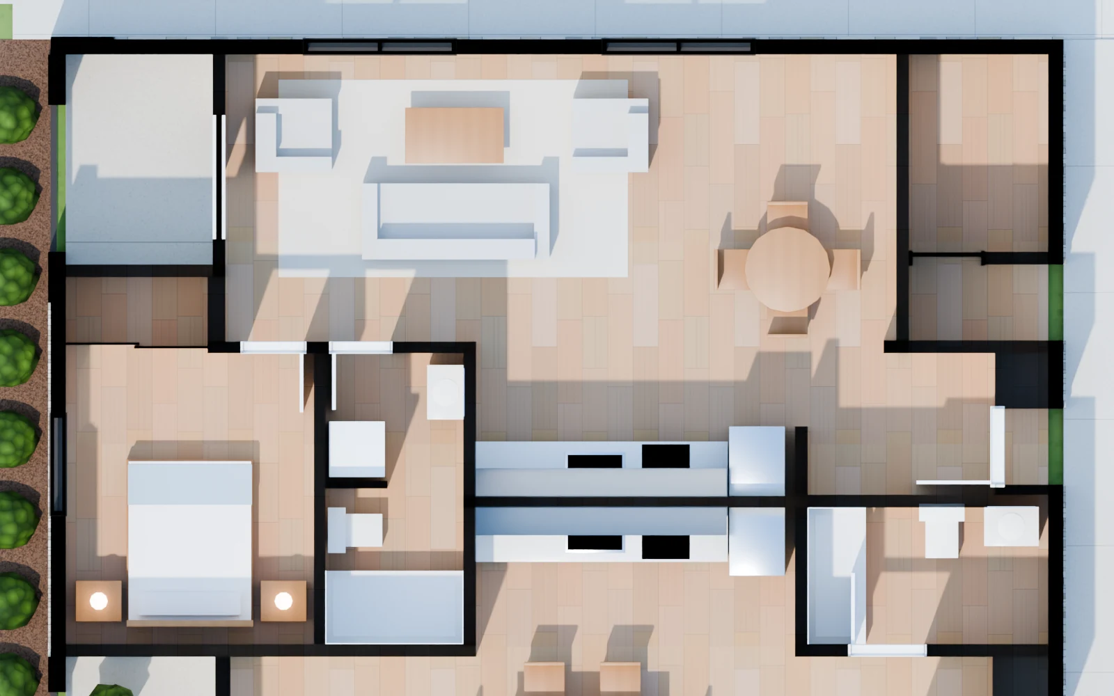 The 1 BD home from above, furnished
