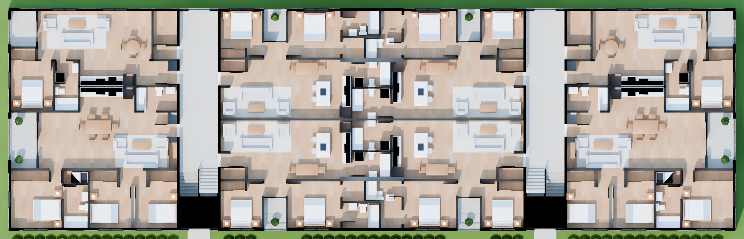 Building 18's second floor from above, furnished, cut at 4½ feet