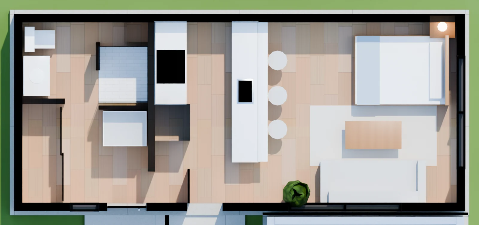 The Hideaway from above, furnished