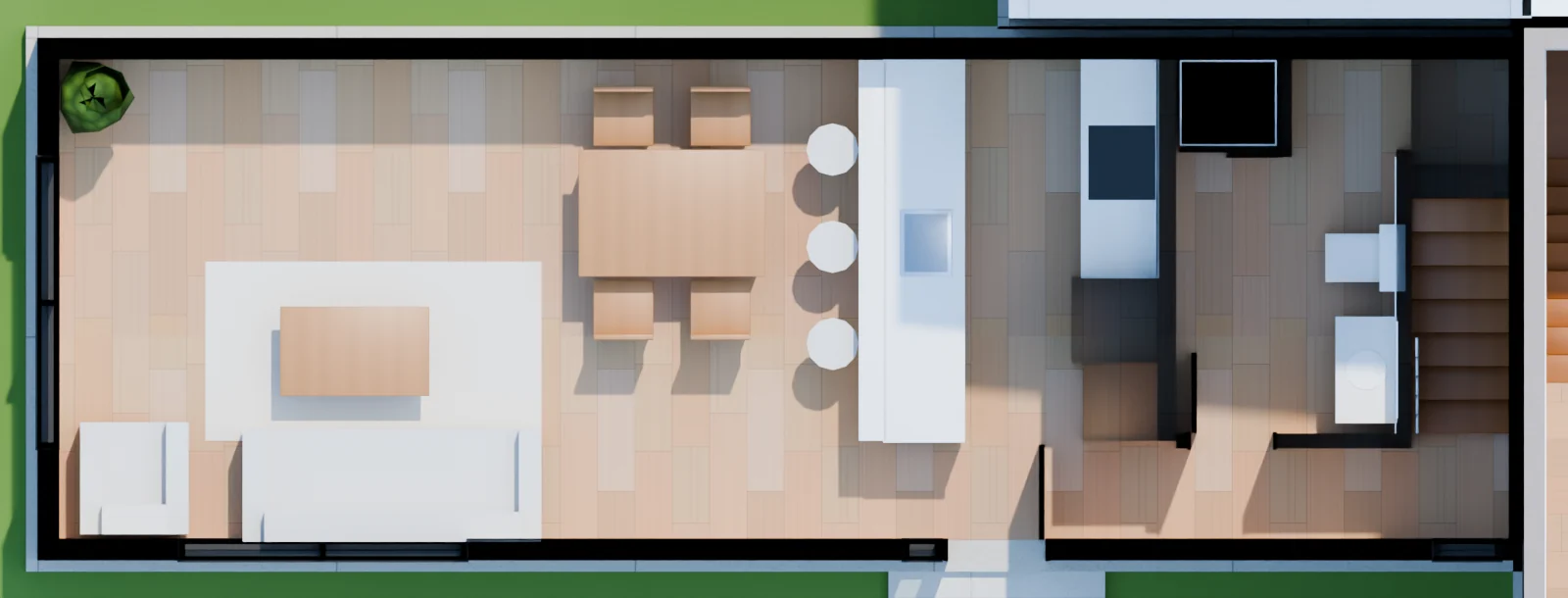 The Villa's ground floor from above, furnished, cut at 4½ feet