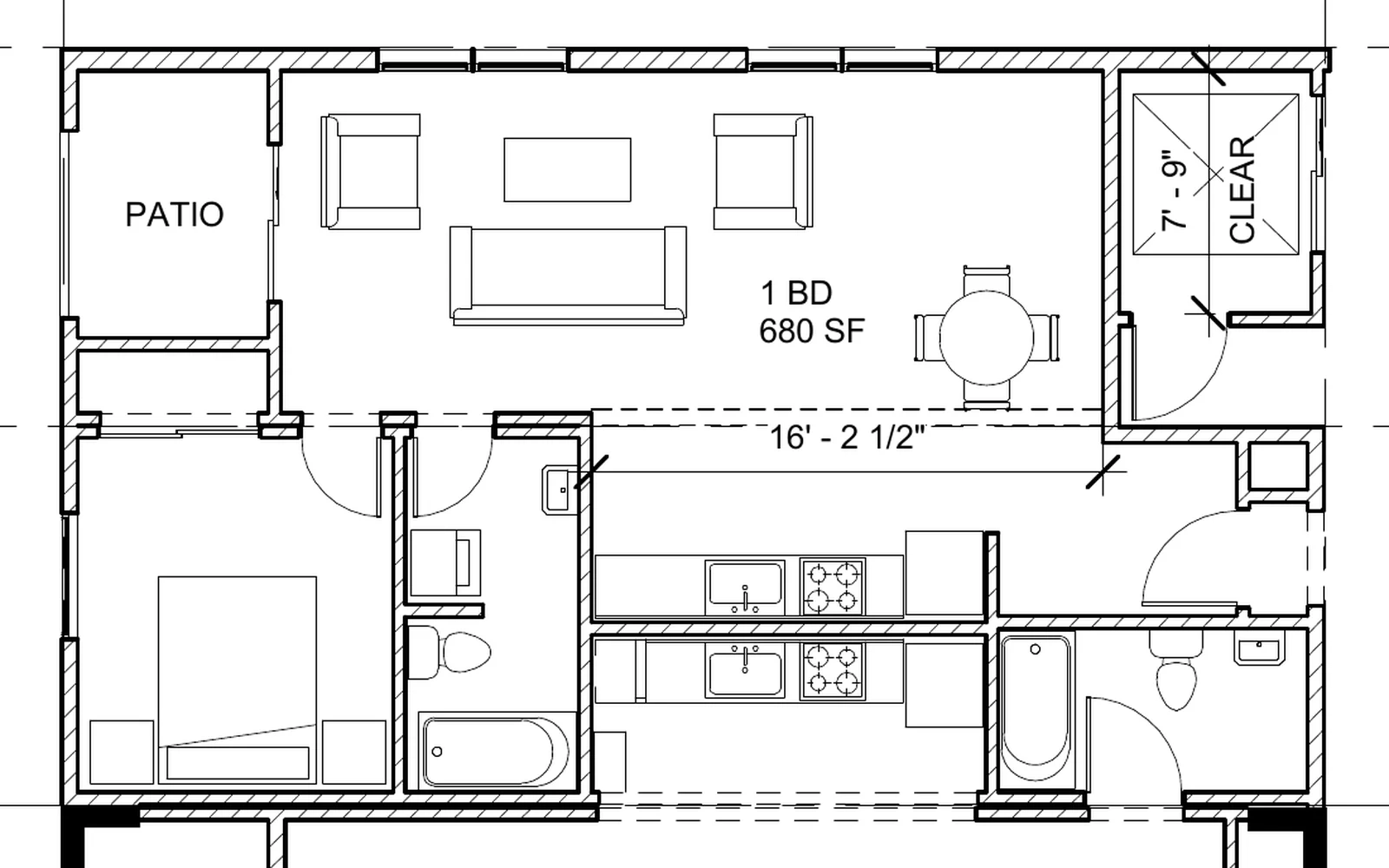 Sheet A02.10, 1 BD home, northwest corner of the west wing