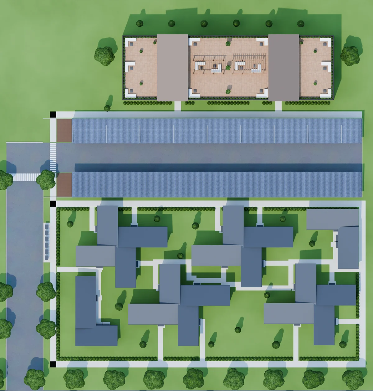 Top-down render of Medford Phase 1 from the model